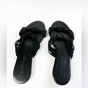 JENNI KAYNE Leather Strappy Flat Slides Sandals Suede Black Size 37